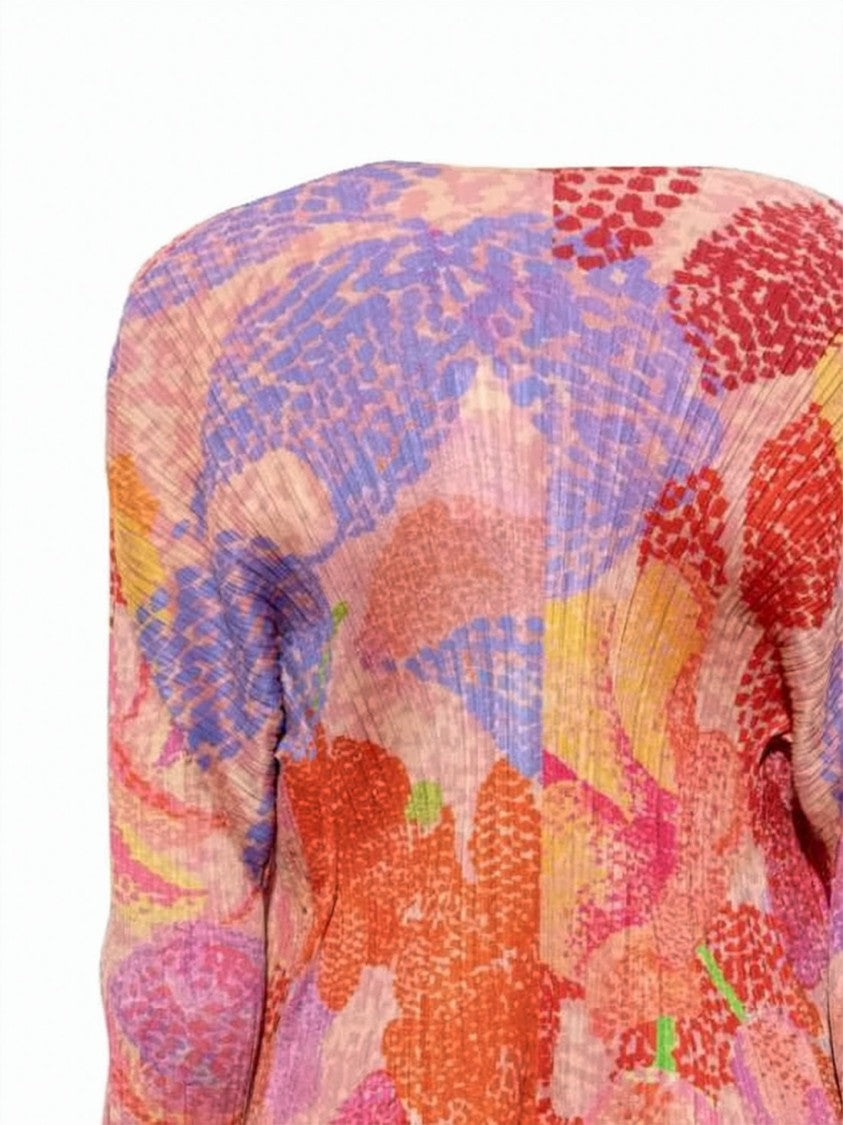 Pleats Please Vibrant Abstract Pleated Cardigan