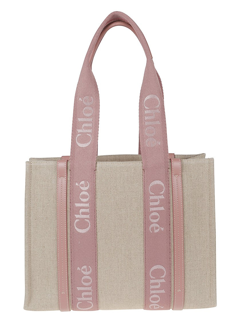 Chloé Beige Linen Woody Tote Bag