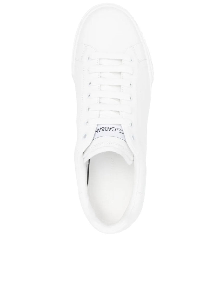 Dolce & Gabbana Minimalist White Nappa Leather Flat Sneakers
