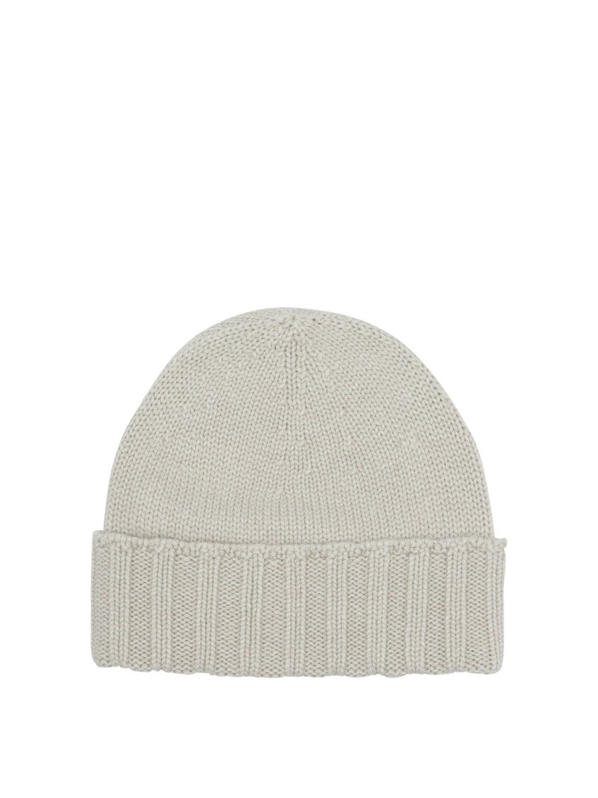 Drumohr Finely Knitted Beige Cashmere Hat With Ribbed Fold-Over Brim