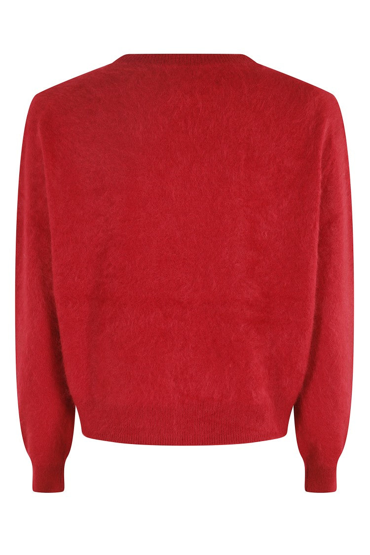 Guest In Residence Rich Red Cashmere Crew Sweater With Ribbed Detailing