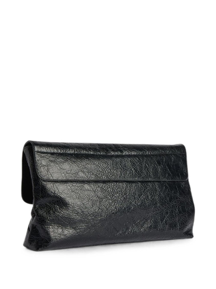 Balenciaga Rectangular Black Textured Leather Clutch Bag