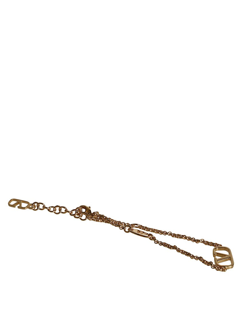 Valentino Garavani Gold Brass Bracelet With Logo Charm