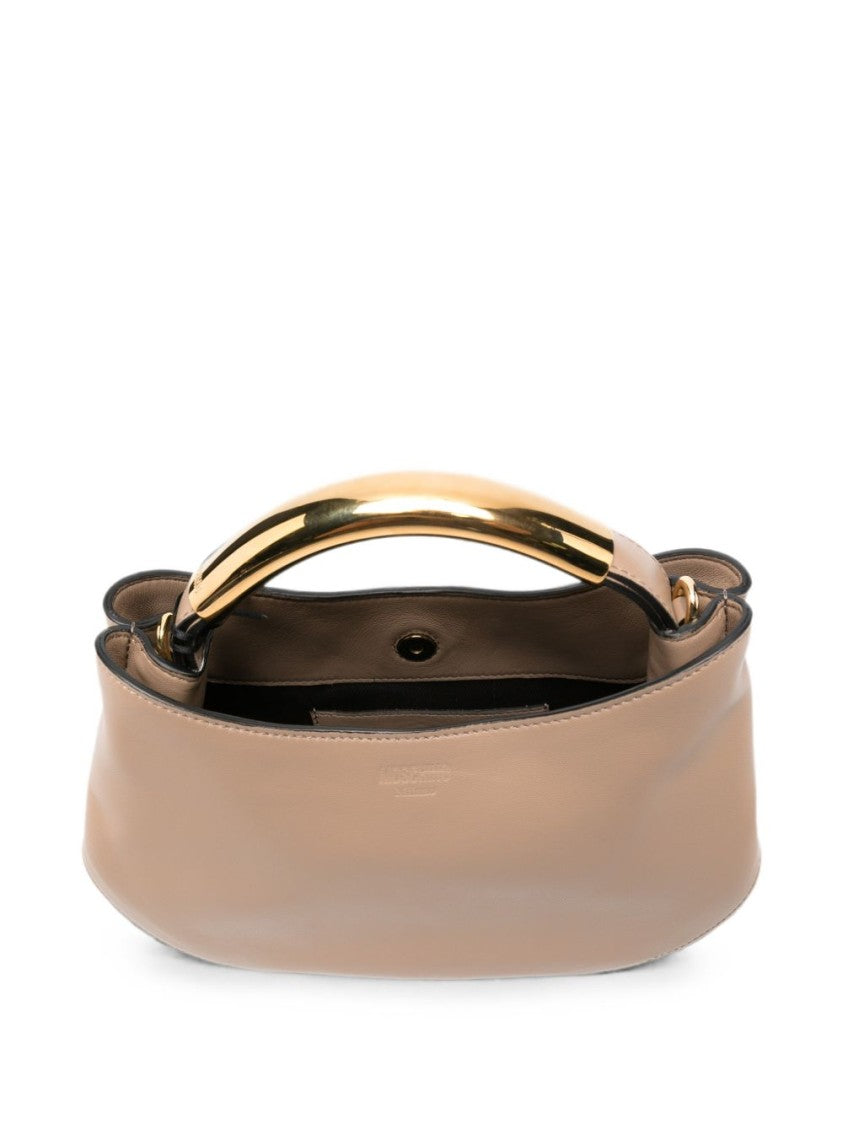 Moschino Crescent Leather Handbag - Beige