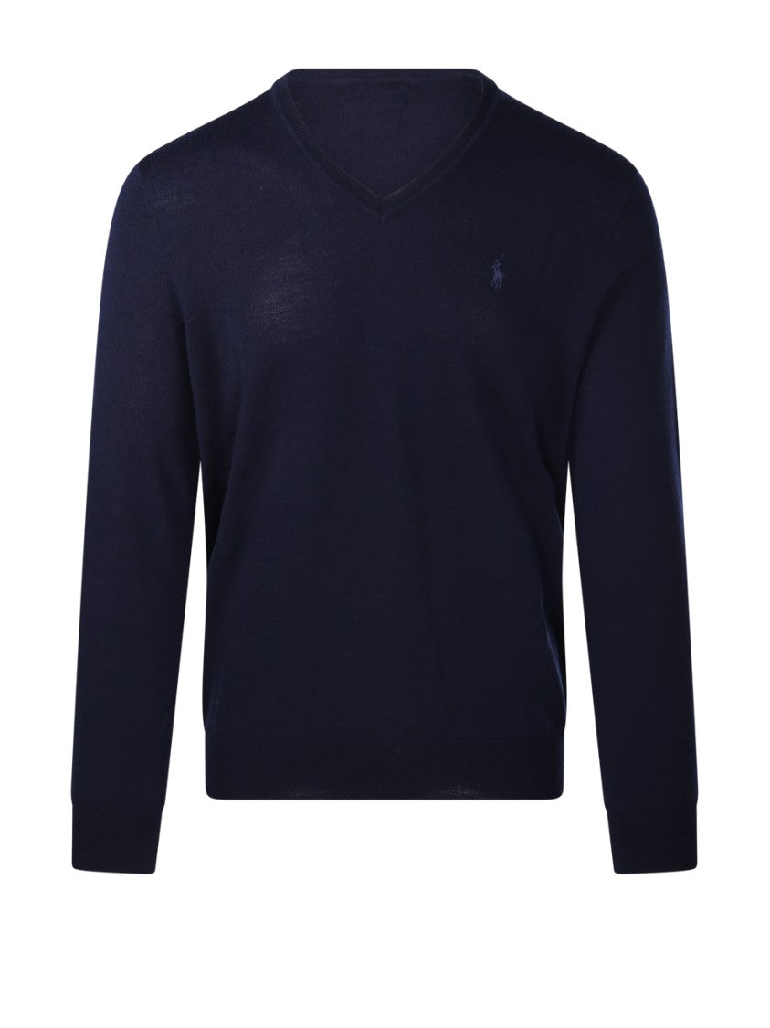 Polo Ralph Lauren Fitted Round Neck Wool Sweater With Ribbed Cuffs