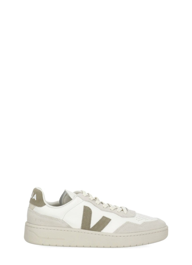 Veja White V-90 Suede-Blend Leather Sneakers