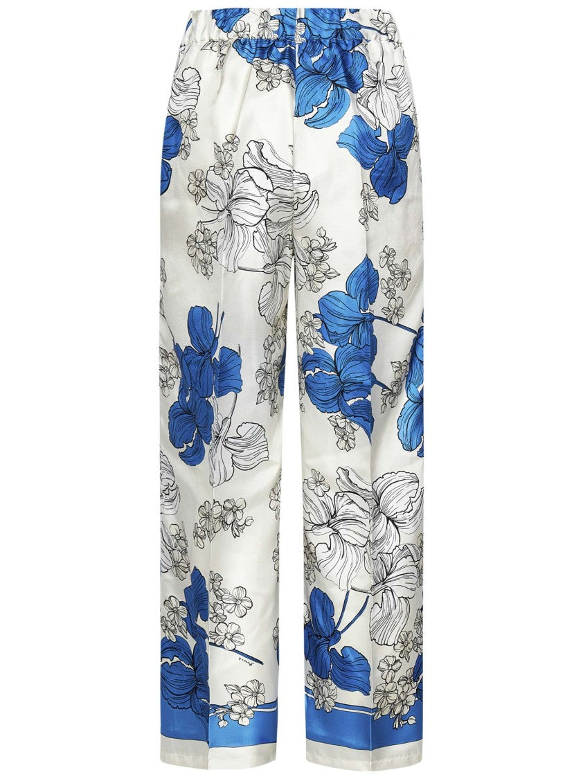 Parosh Silk Satin Trousers With Vibrant Flower Print
