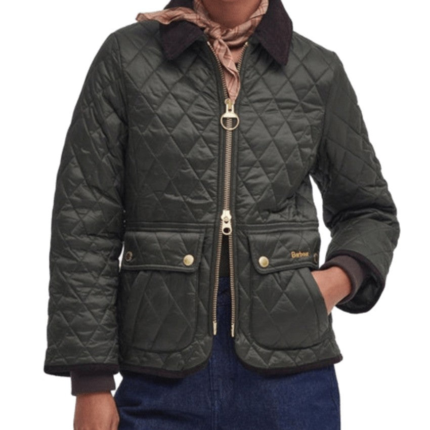 Barbour Diamond-Stitched Barbour Sage Jacket With Velvet Collar