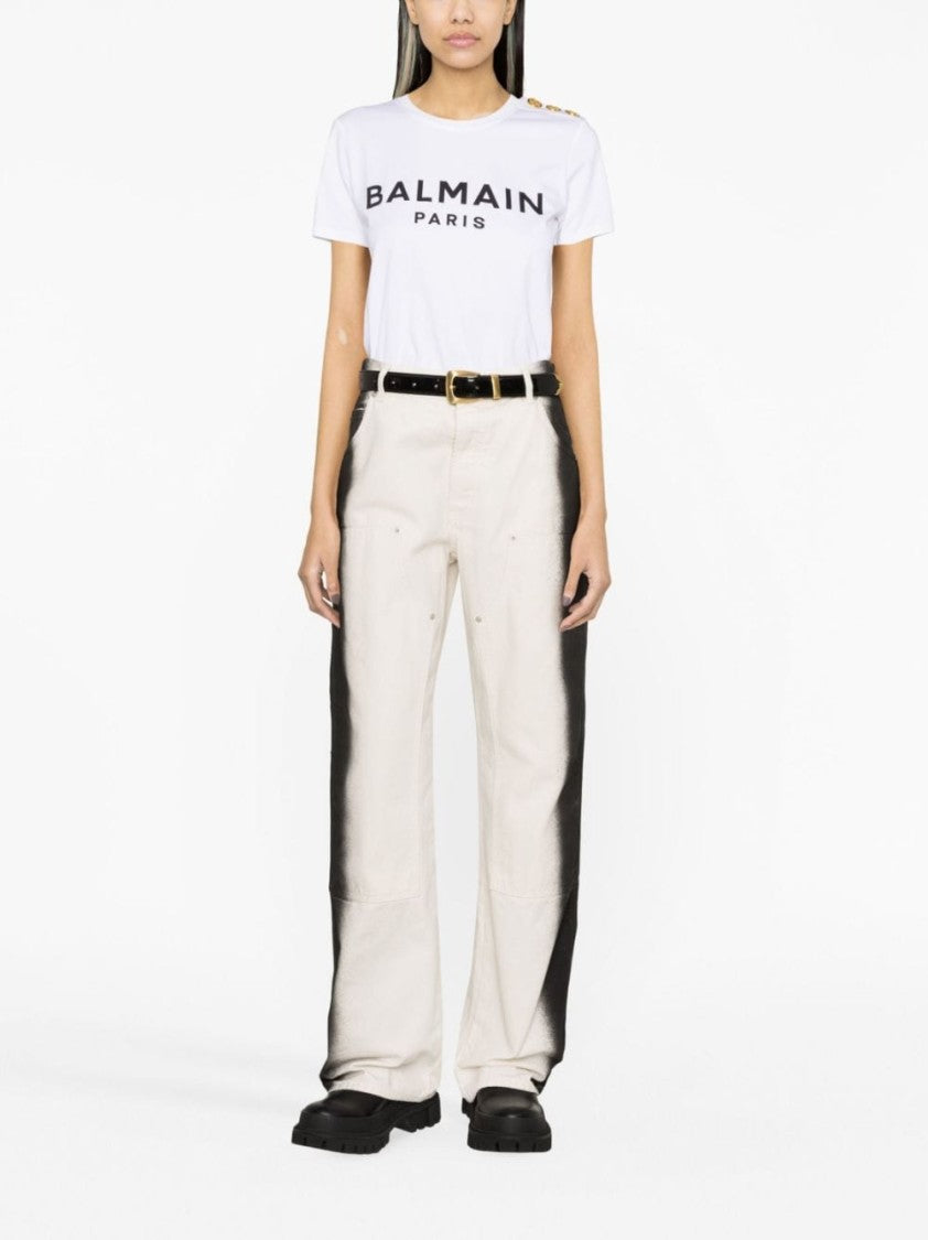 Balmain White Black Button Detail Logo Top