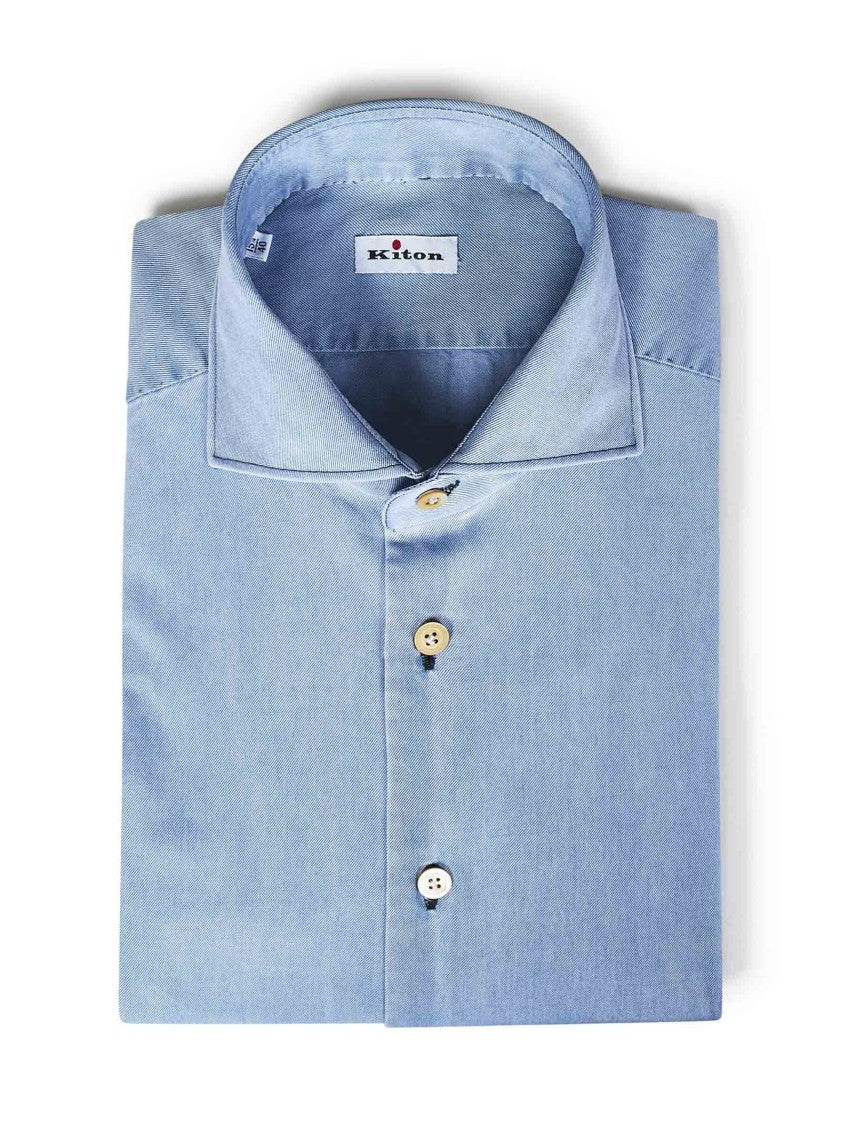 Kiton Tailored Fit Shirt In Rich Blue Cotton