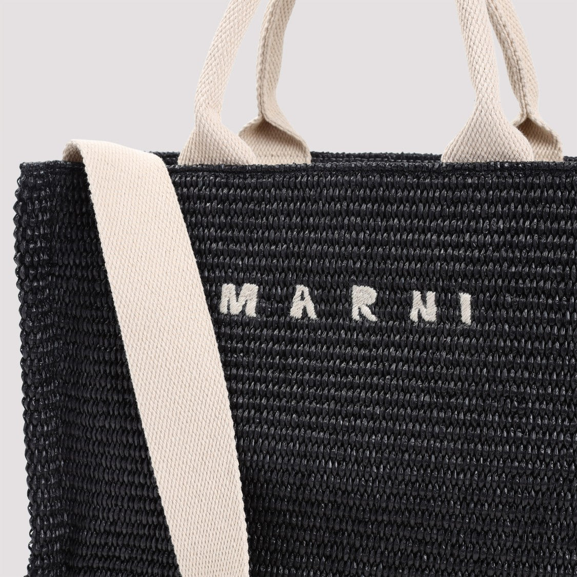 Marni Black/Natural Textured Raffia Tote Bag