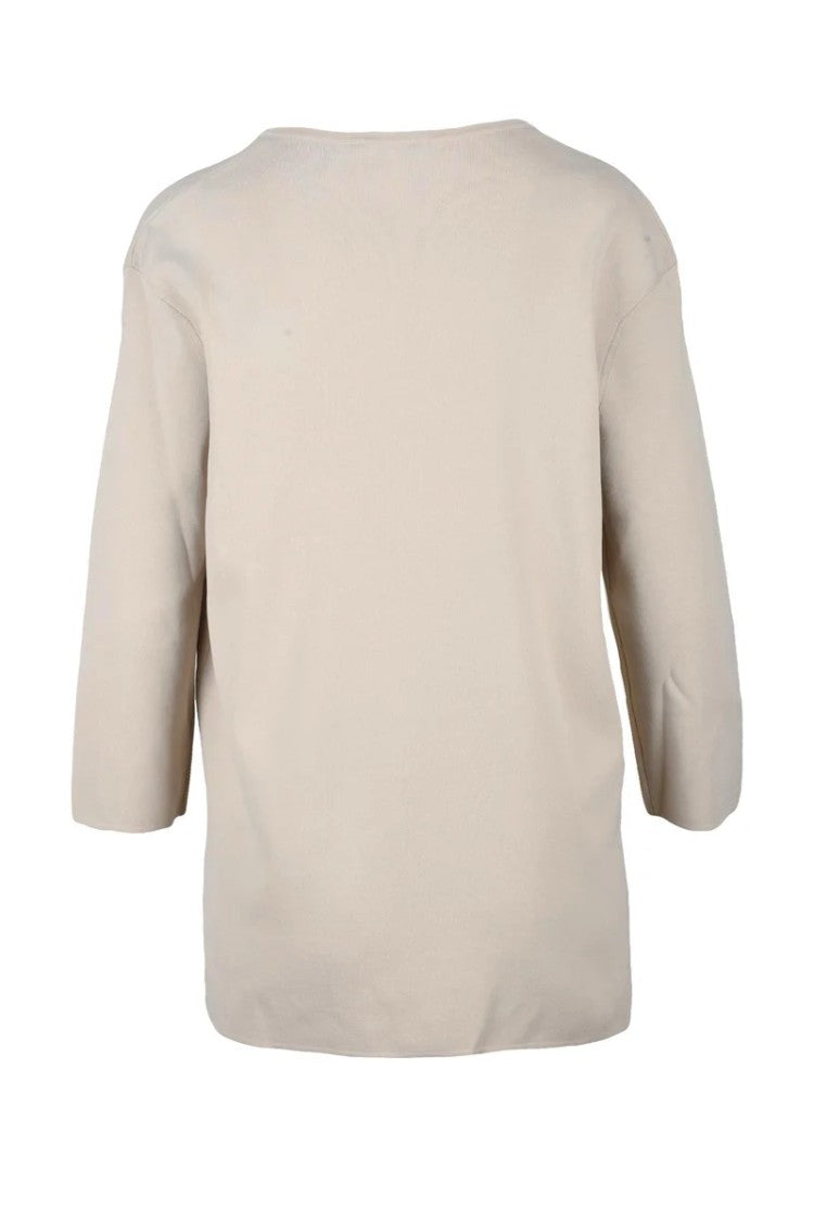 Max Mara Beige Viscose-Blend Three-Quarter Sleeve Sweater