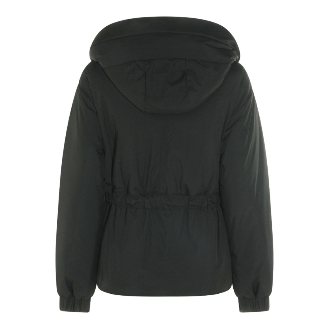 Moorer Short Black Coat With Padded Hood And Belted Waist