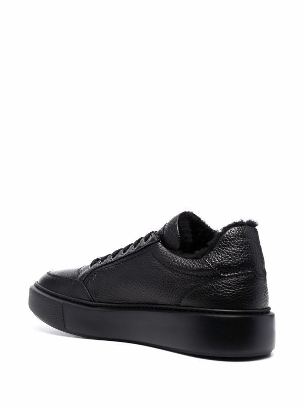Casadei Textured Black Leather Low-Top Sneakers With Fur Lining