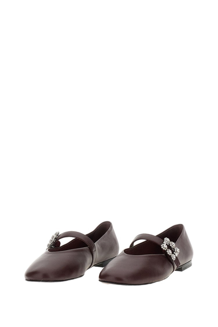 Roger Vivier Red Crystal Embellished Pointed-Toe Leather Flats