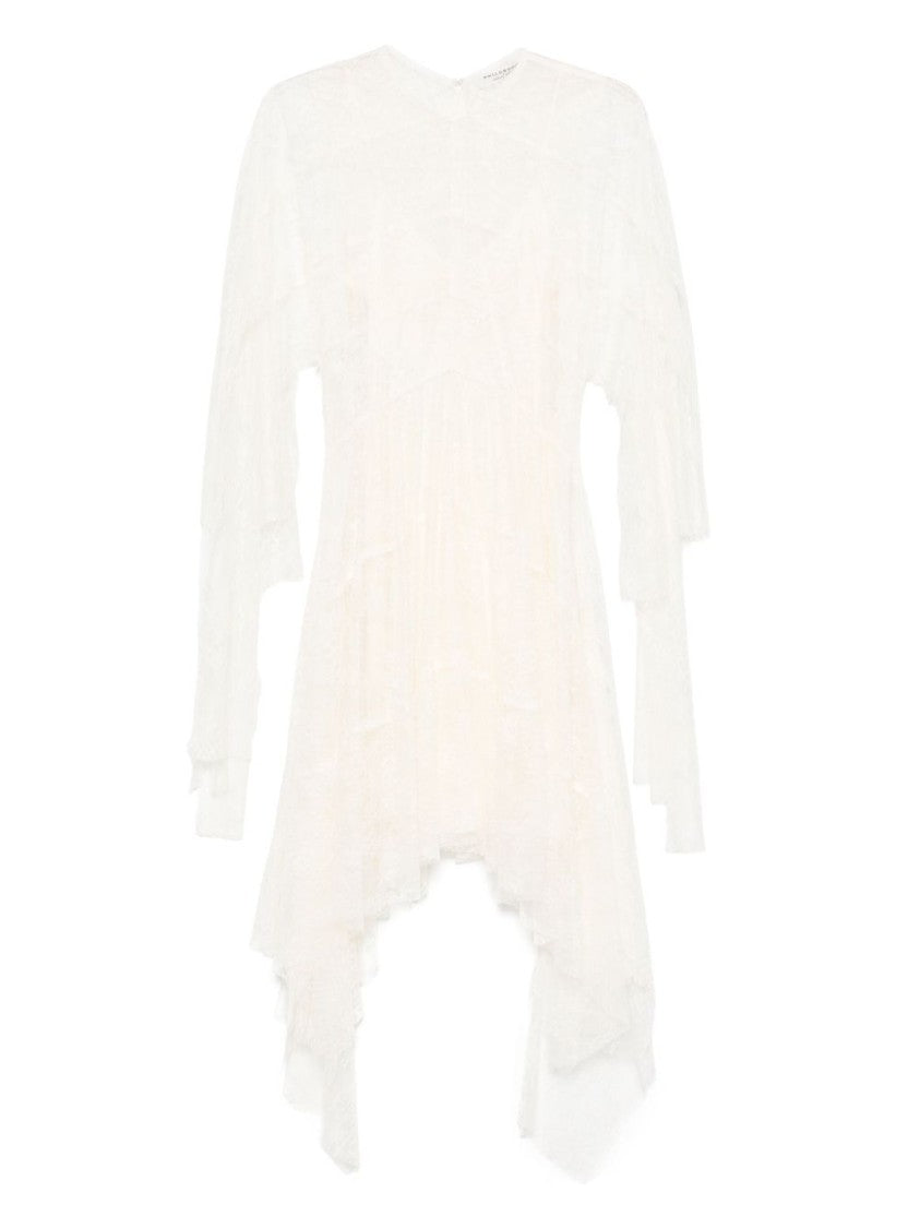 Philosophy Di Lorenzo Serafini Ivory Layered Evening Dress With Asymmetrical Hemline