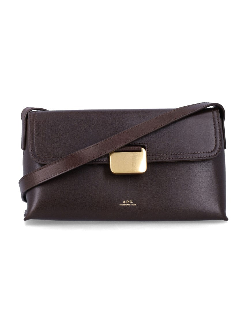A.P.C. Rectangular Dark Brown Leather Shoulder Bag With Polished Gold-Tone Clasp