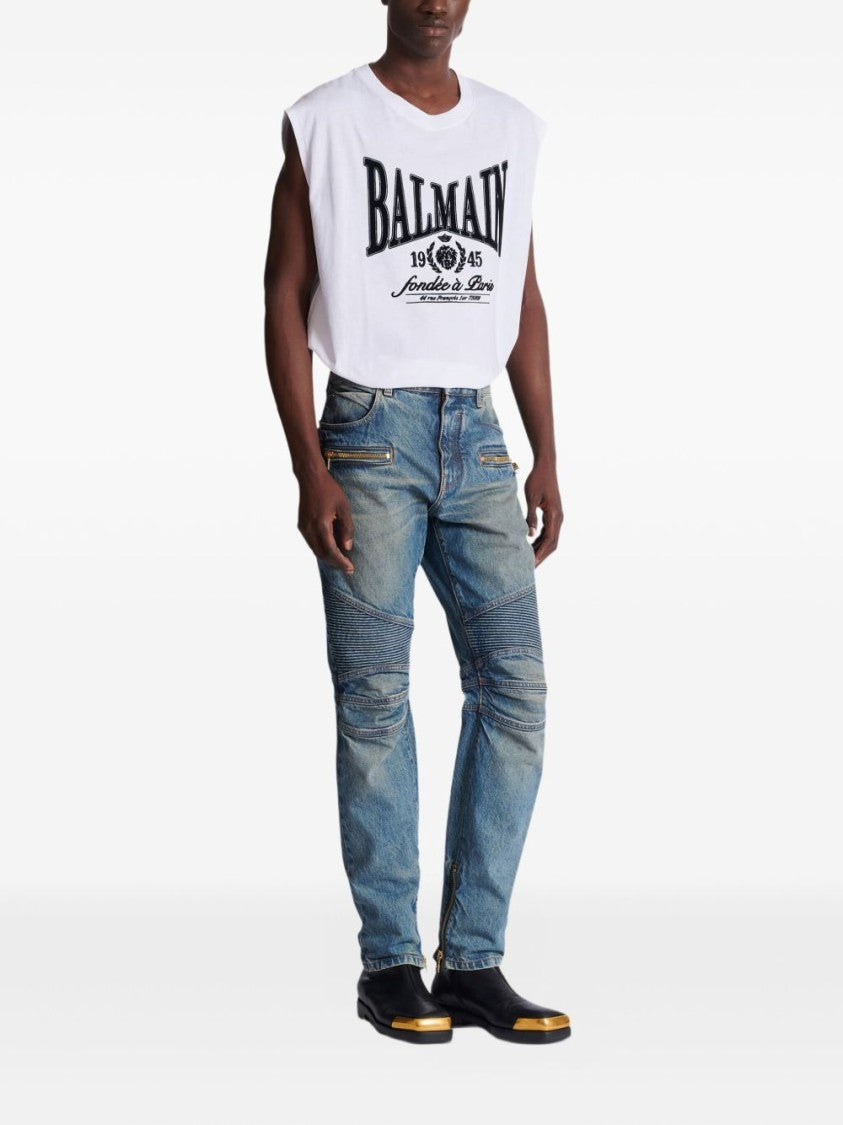Balmain Blue Ribbed Detail Five-Pocket Jeans