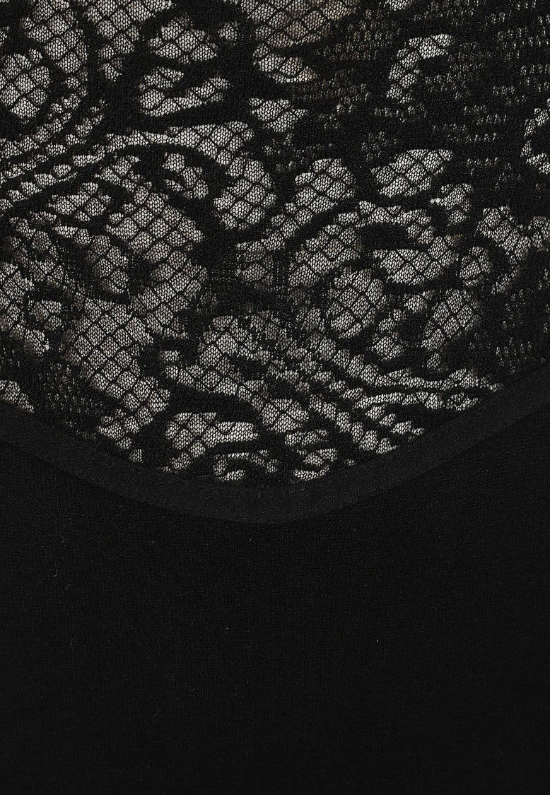 Elisabetta Franchi Ribbed Turtleneck Sheer Lace Insert Knit Dress