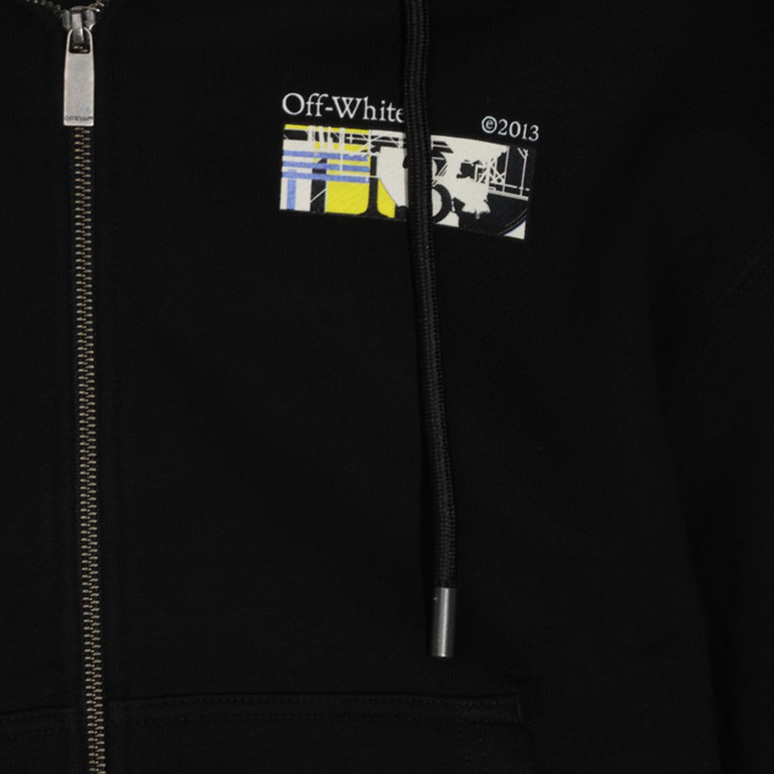 Off-White Black Zip-Up Hoodie With Colorful Graphic Prints