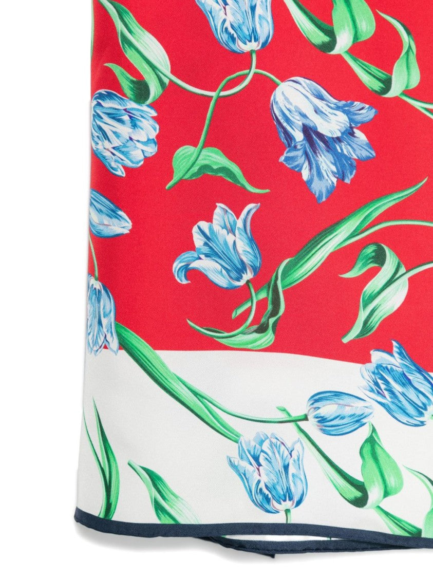Kenzo Cerise Red Floral Print Silk Scarf