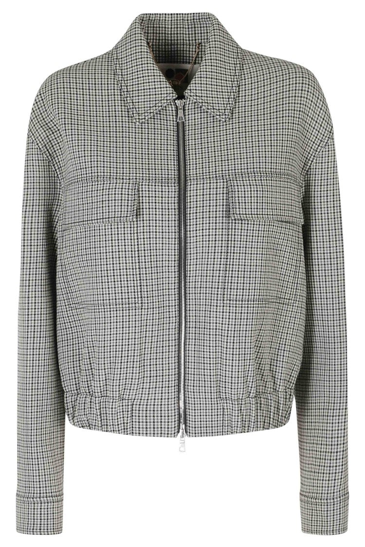 Ports 1961 Gray Ivory Checkered Dropped Shoulder Wool Jacket