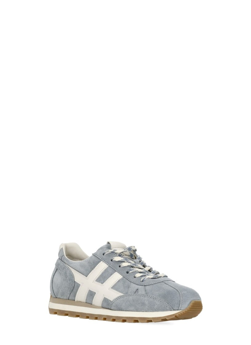 Hogan Light Blue Suede Leather Sneakers With Contrasting Logo