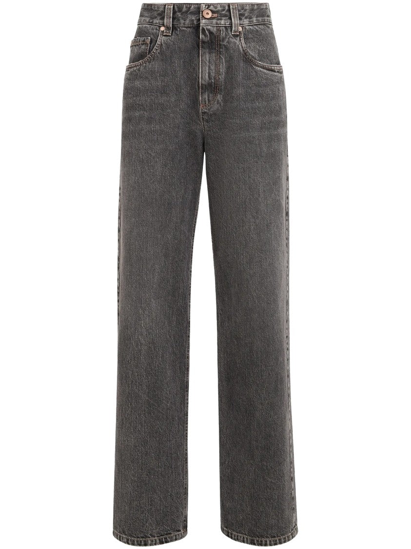 Brunello Cucinelli Wide-Leg Denim Trousers With Vintage-Inspired Finish