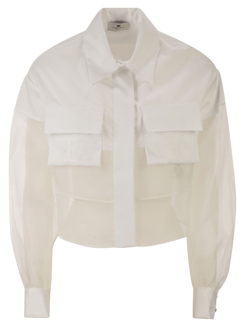 Elisabetta Franchi Cropped Cotton Shirt With Silk Organza Inserts