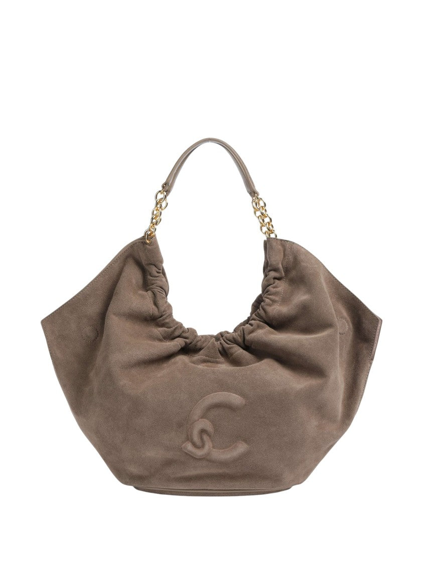 Coccinelle Suede Medium Handbag With Gold Metal Accents