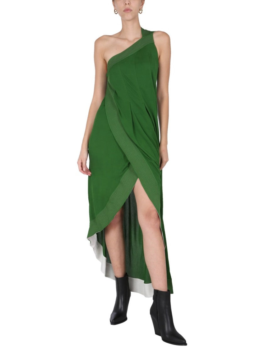 lanvin green one shoulder dress Lanvin One-Shoulder Ruffled Pliss-Crepe De Chine Gown - Green