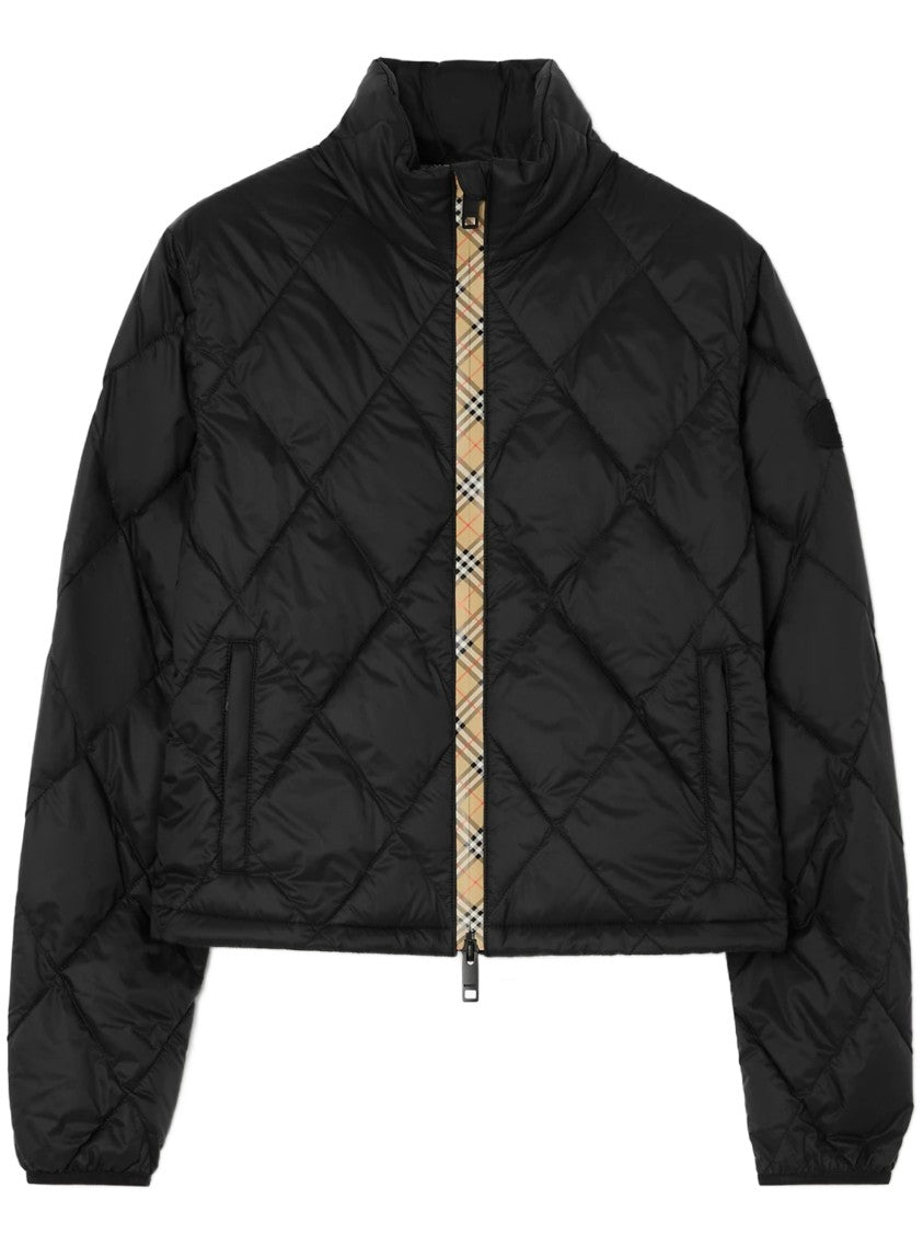 Burberry Cropped Quilted Check-Trim Down Jacket