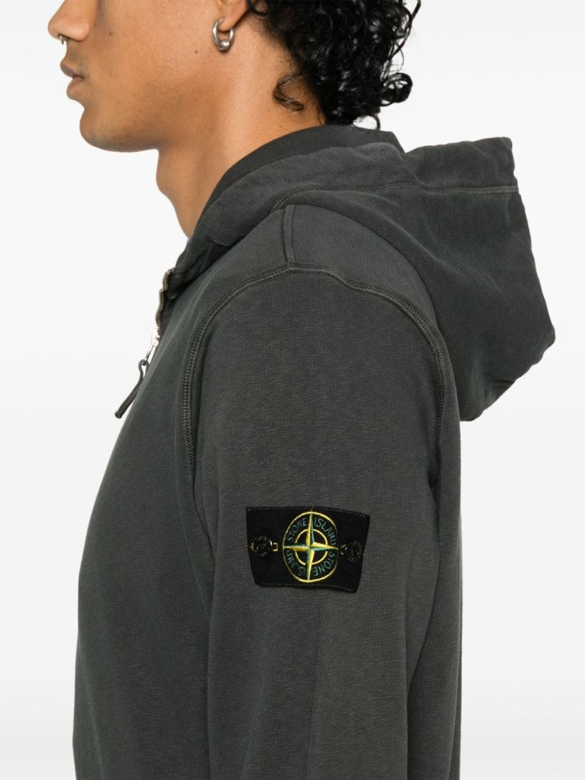 Stone Island Tailored Grey Cotton Fleece Zip-Up Hoodie