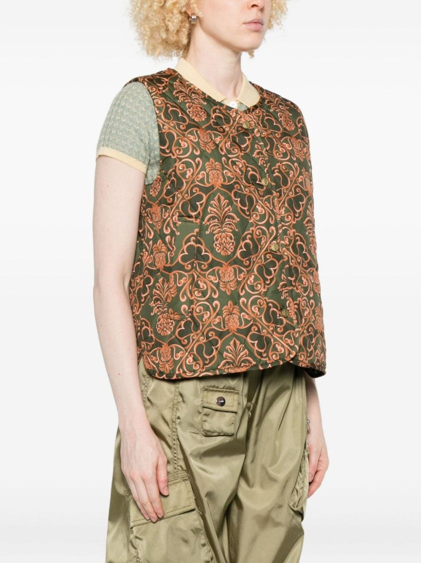 Barbour Quilted Vest With Ornate Floral Pattern