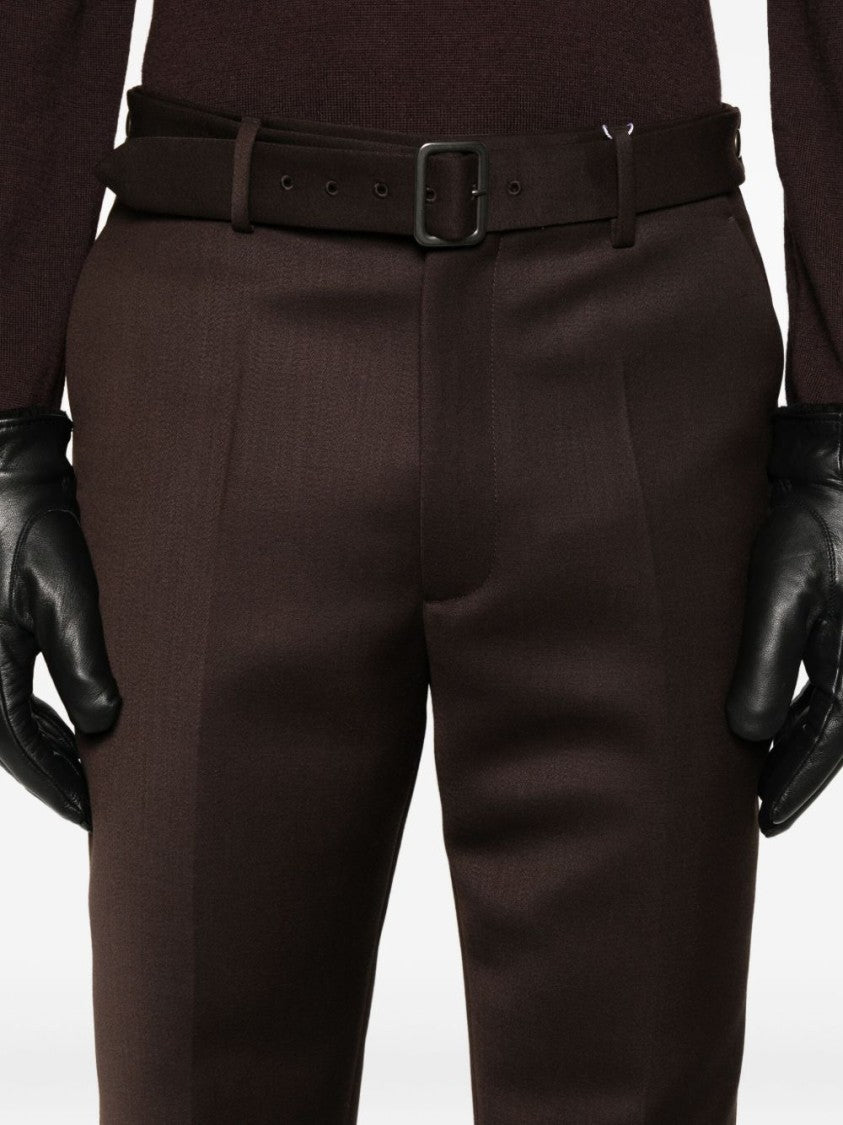 Mm6 By Maison Margiela Tailored Brown Trousers With Square Buckle