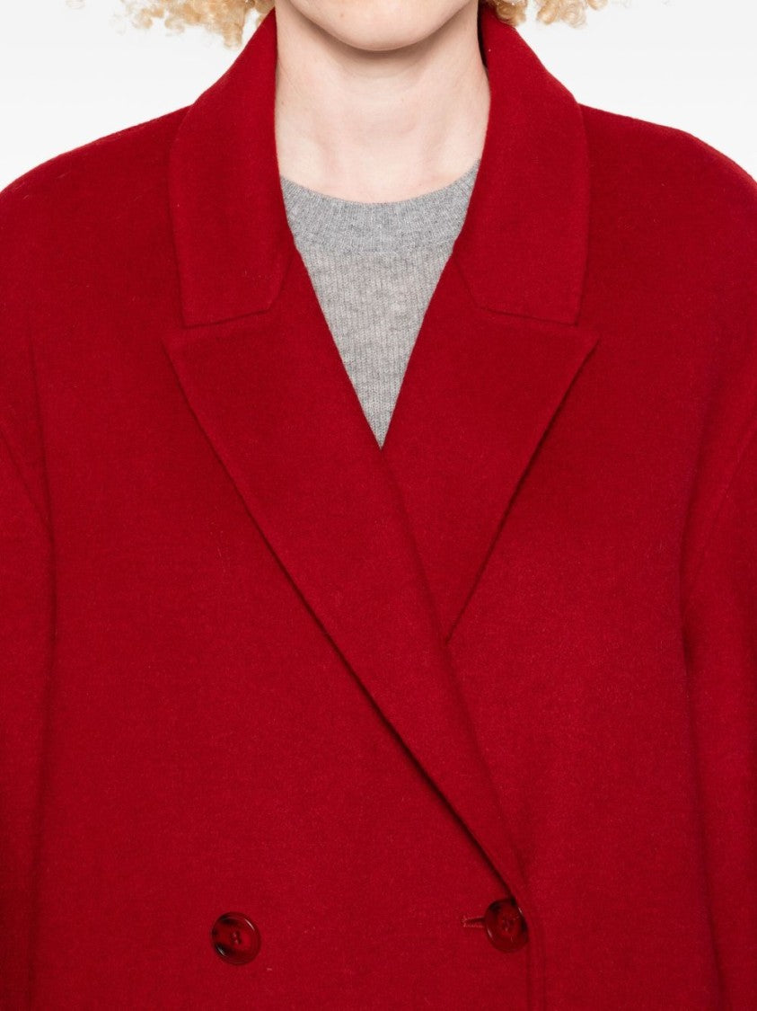 Liu Jo Double-Breasted Red Wool-Blend Coat