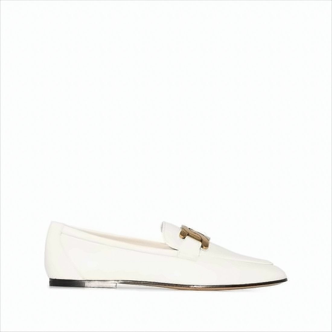 Tod's Sleek White Leather Loafers With Gold-Tone Chain Detail
