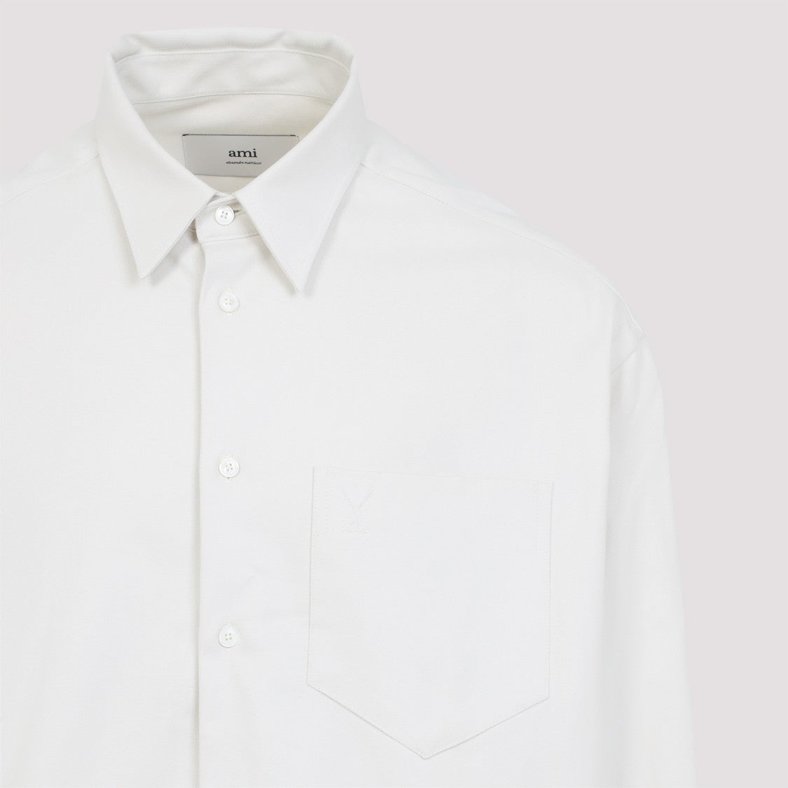 Ami Classic White Cotton Shirt With Button-Down Collar