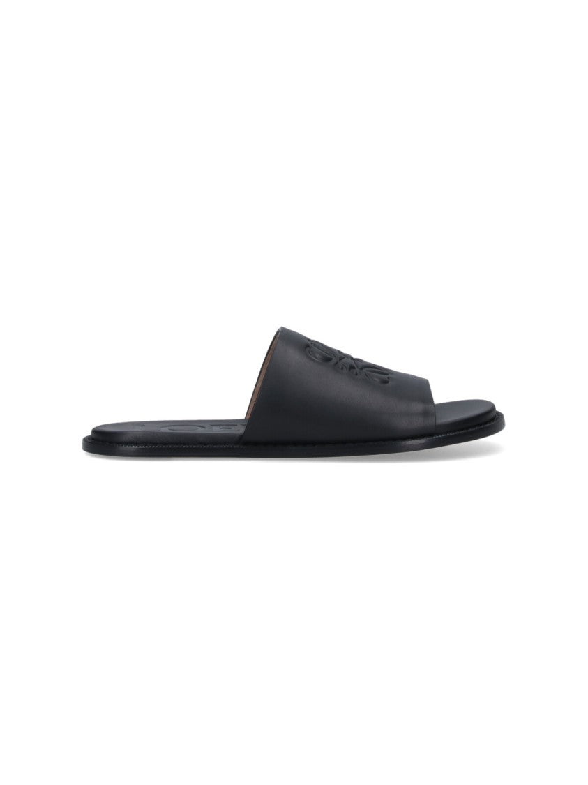 Loewe X Paula's Ibiza "Anagram Flex" Slide Sandals, In Black Calfskin