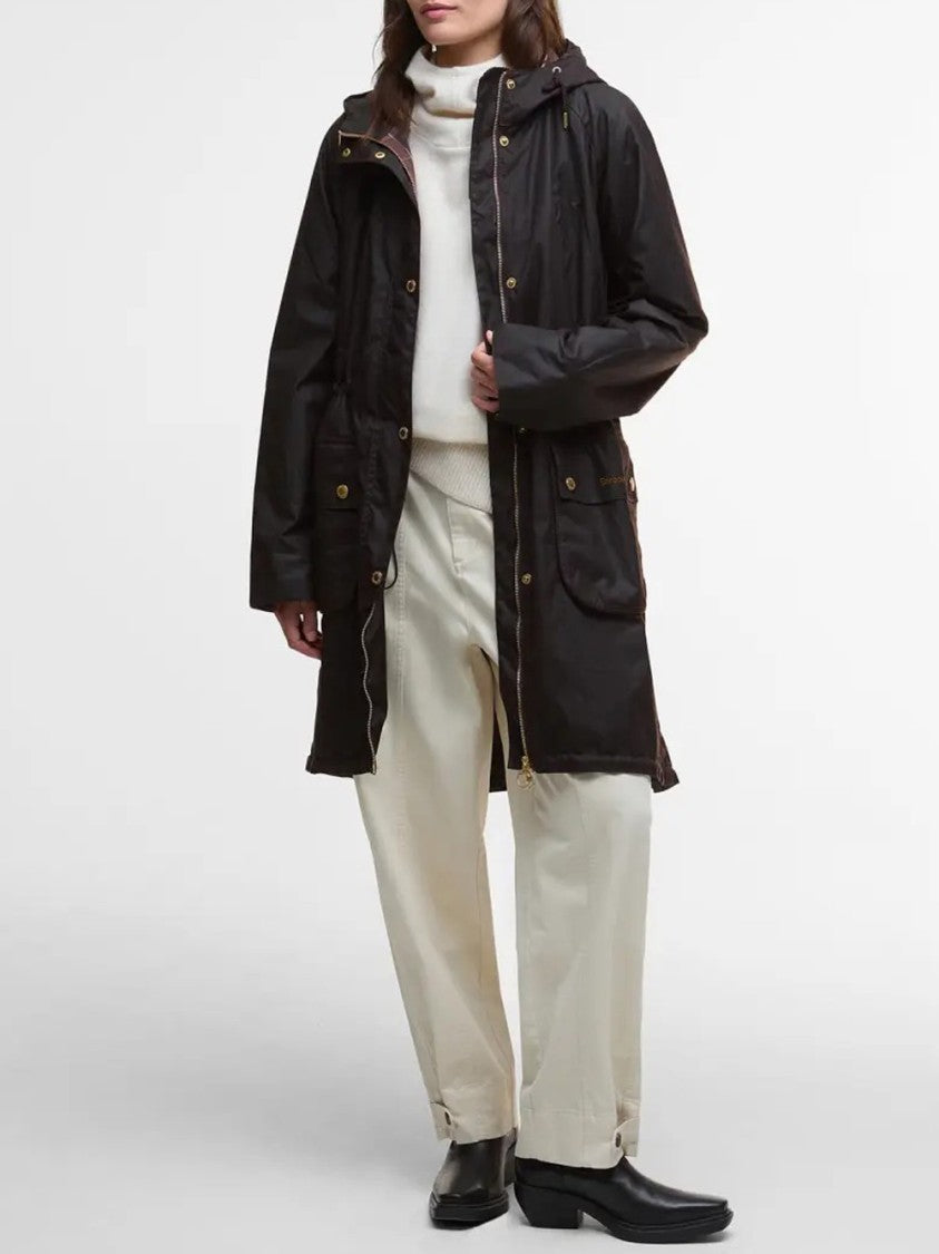 Barbour Marcy Wax Parka With Rustic Tartan Interior