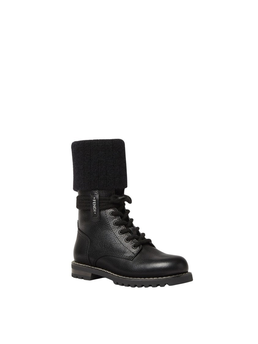Fendi Black Utility Tumbled Calf Leather Biker Boots