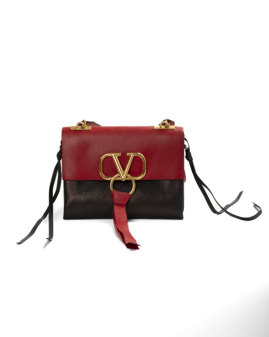 Valentino Black Vring Small Bicolor Leather Shoulder Bag