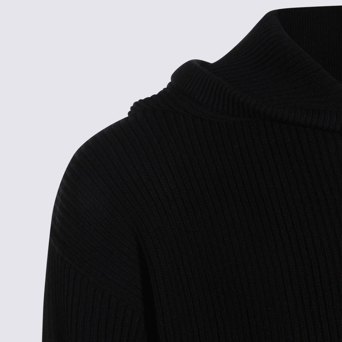 Rick Owens Black Wool Hooded Zip Sweater