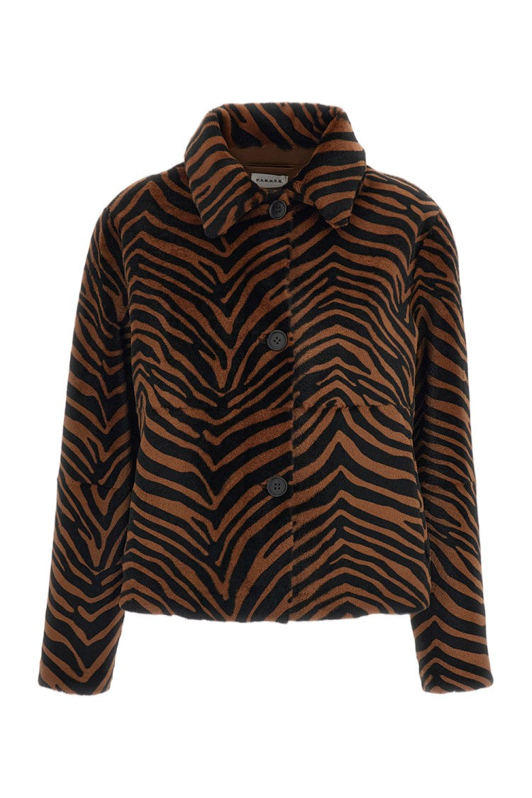 Parosh Brown Animalier Nappa Leather Jacket