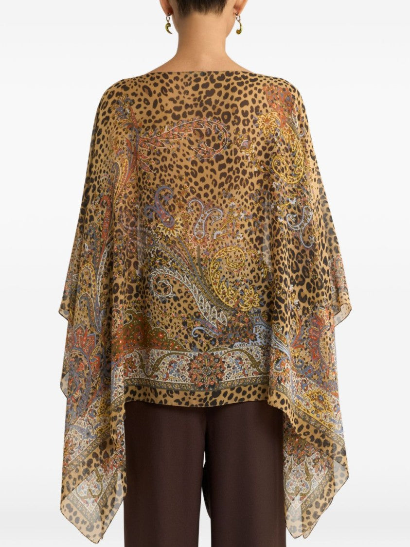 Etro Poncho With Sophisticated Leopard Print
