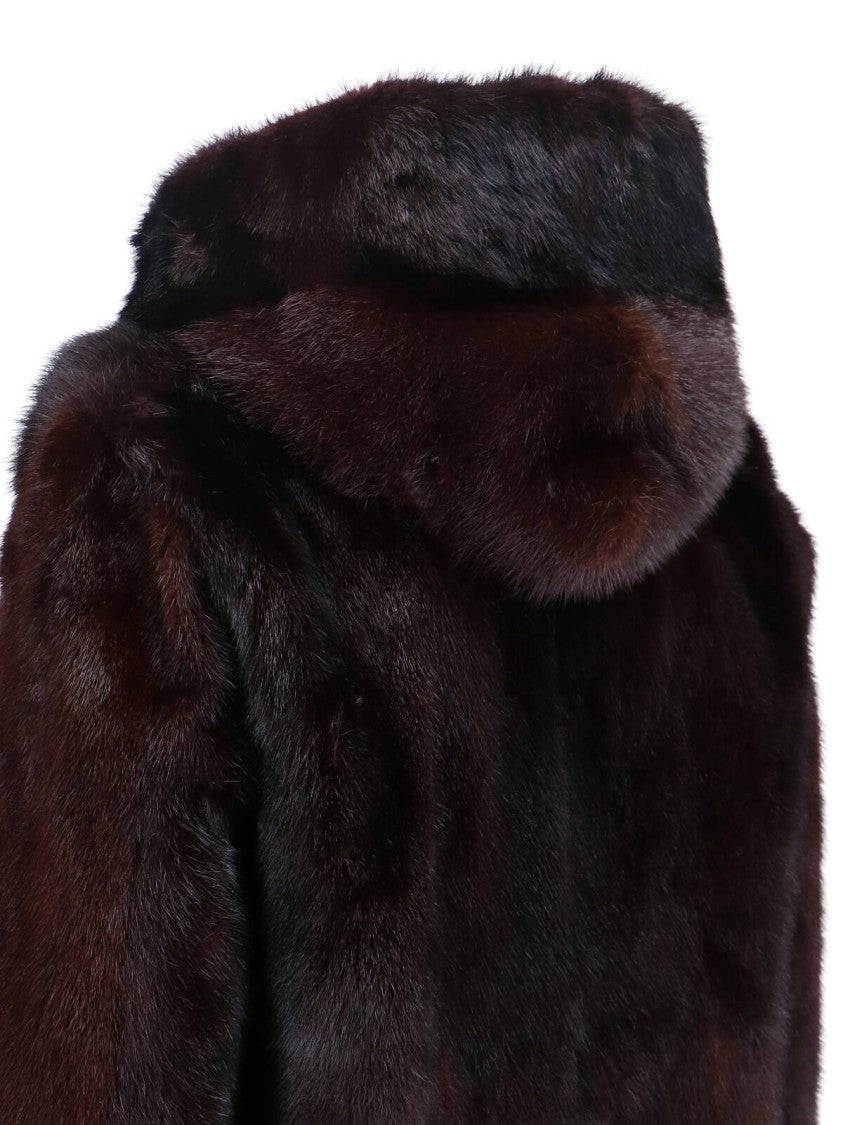 Iacopa Dark Brown Mink Fur Jacket With Hood