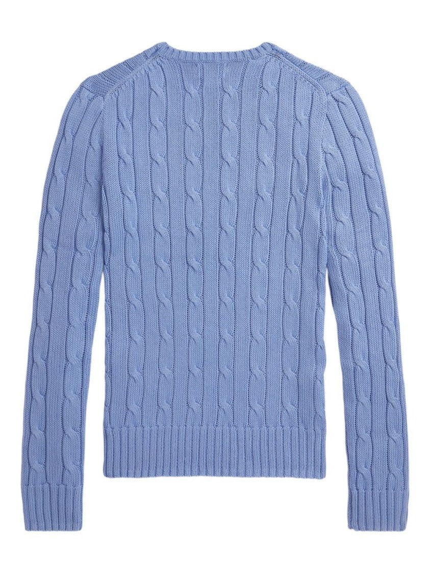 Polo Ralph Lauren Light Blue Cable-Knit Sweater With Classic Crew Neckline