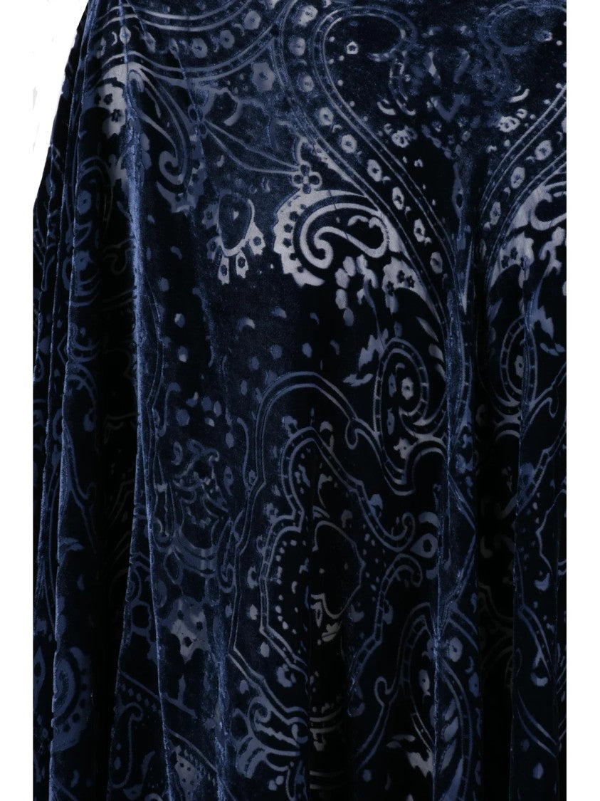 Etro Blue Silk-Blend Velvet Embroidered Blouse