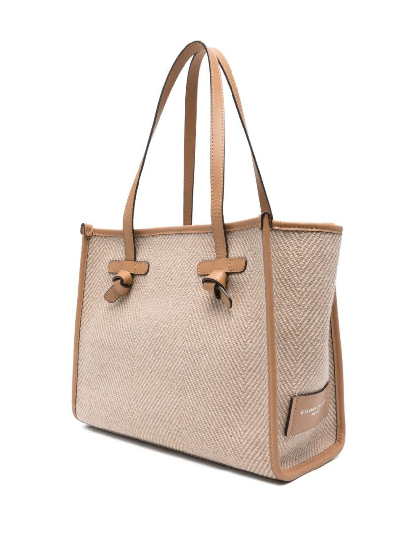 Gianni Chiarini Structured Beige Shopper Bag With Herringbone Texture