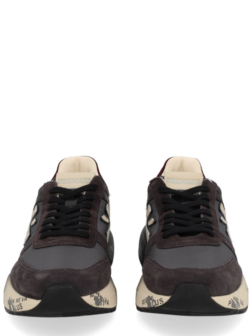 Premiata Chunky Sole Black Sneakers With Logo Accent And Padded Collar